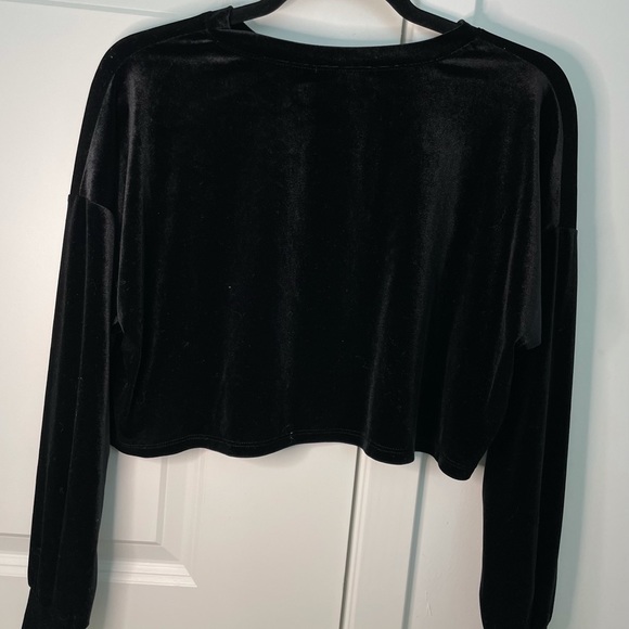 Black Velvet Long Sleeve Crop Top - Picture 4 of 4